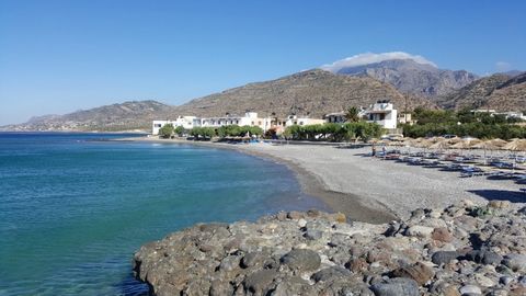 Located in Ierapetra. Seaside building land in Koutsouras, near the popular tourist resort of Makrygialos at the eastern south coast of Crete, nicely positioned only 65m from the sea. It enjoys views of the Lybian Sea in the south and the mountains i...